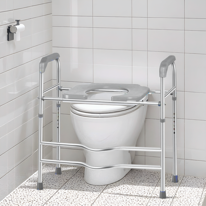 MaxKare Raised Toilet Seat with Handles, Adjustable Height, Gray