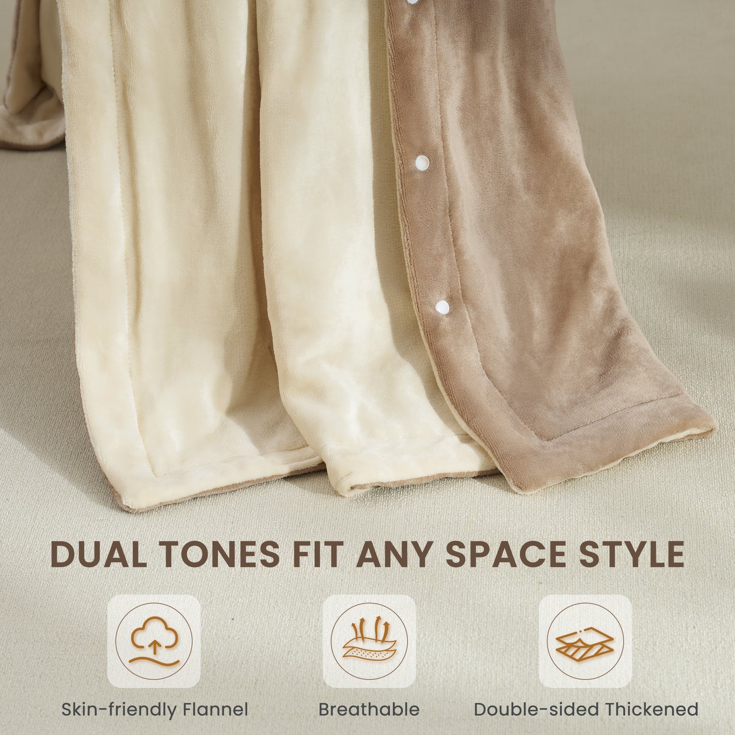 MaxKare Heated Throw Blanket 50" x72", 6 Heat Levels, 4H Auto-off, 3 Button Adjust Fix, Dual Soft Flannel, OEKO TEX Certified, Beige & Linen