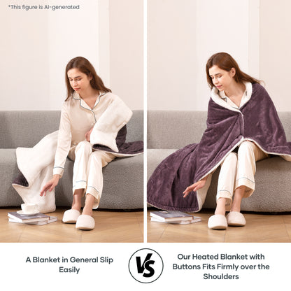 MaxKare 50" x 60" Electric Throw Blanket with 6 Heating Levels & 1-5H Auto-off, Machine Washable Flannel & Sherpa, Purple & White