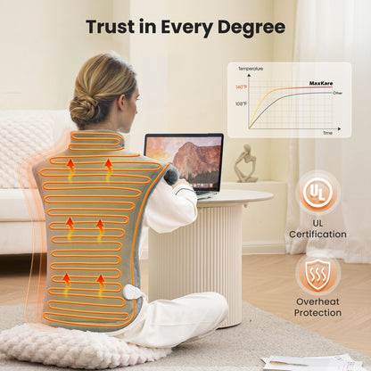 MaxKare Ultra Soft Heating Pad with 4 Heat Settings & Auto Shut-off, for Full Body Stress Relief, 24"x33", Gift - Gray