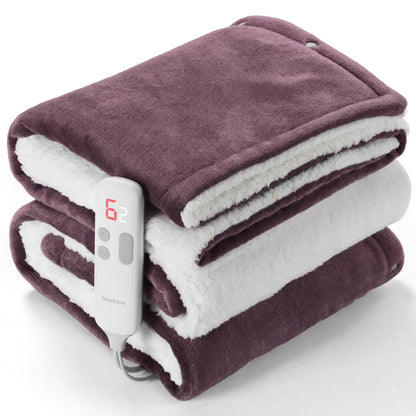 MaxKare 50" x 60" Electric Throw Blanket with 6 Heating Levels & 1-5H Auto-off, Machine Washable Flannel & Sherpa, Purple & White