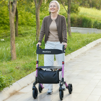 MaxKare Rollator Walker with Seat, Foldable 4 Wheel Rolling Medical Walker, Purple