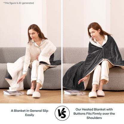 MaxKare 50" x 60" Electric Throw Blanket with 6 Heating Levels & 1-5H Auto-off, Machine Washable Flannel & Sherpa, Dark Gray & White
