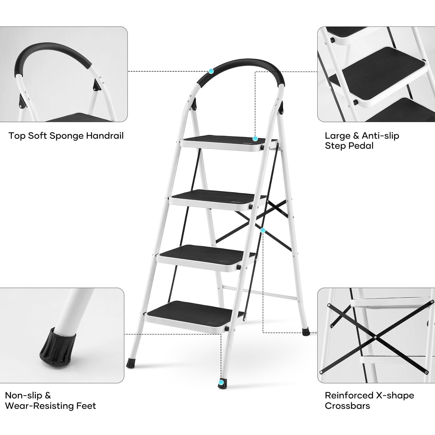 MaxKare 4 Step Stool, Folding Ladder, Lightweight