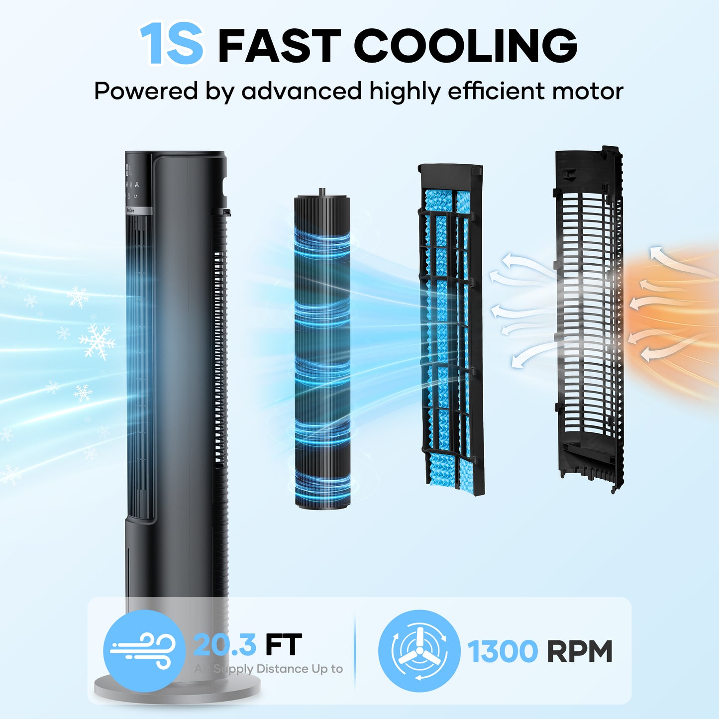 MaxKare 40" Air Cooler, 3 Modes 12H Timers Oscillating Tower Fan Black
