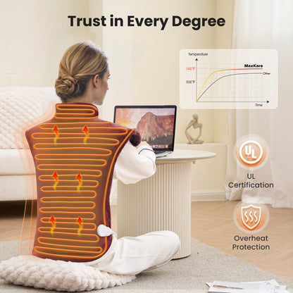 MaxKare Ultra Soft Heating Pad with 4 Heat Settings & Auto Shut-off, for Full Body Stress Relief, 24"x33", Gift - Red