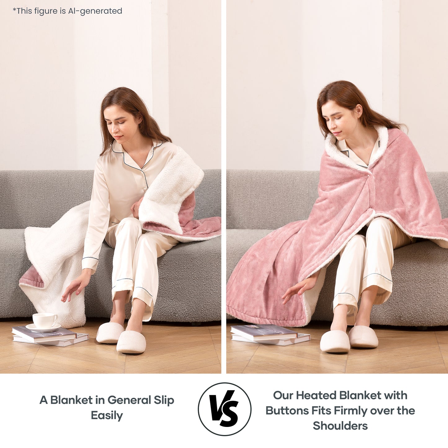 MaxKare 50" x 60" Electric Throw Blanket with 6 Heating Levels & 1-5H Auto-off, Machine Washable Flannel & Sherpa, Pink & White