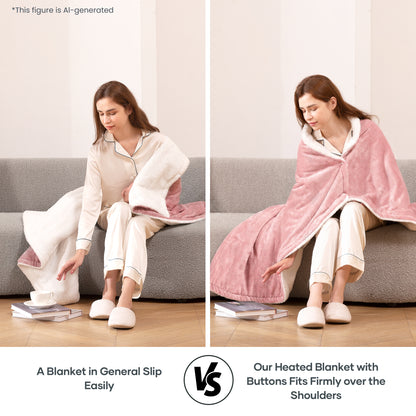 MaxKare 50" x 60" Electric Throw Blanket with 6 Heating Levels & 1-5H Auto-off, Machine Washable Flannel & Sherpa, Pink & White