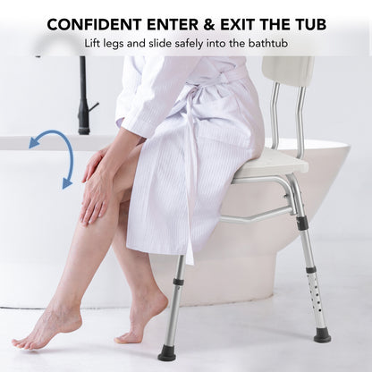 MaxKare Transfer Bench & Shower Chair with Backrest & Padded Armrests for Senior and Handicap, 10 Levels Height Adjustable, Support up to 300Lbs
