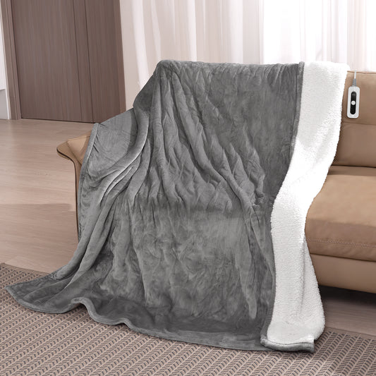 72"x84" Flannel & Shu Velveteen Reversible Electric Blanket, Grey&White