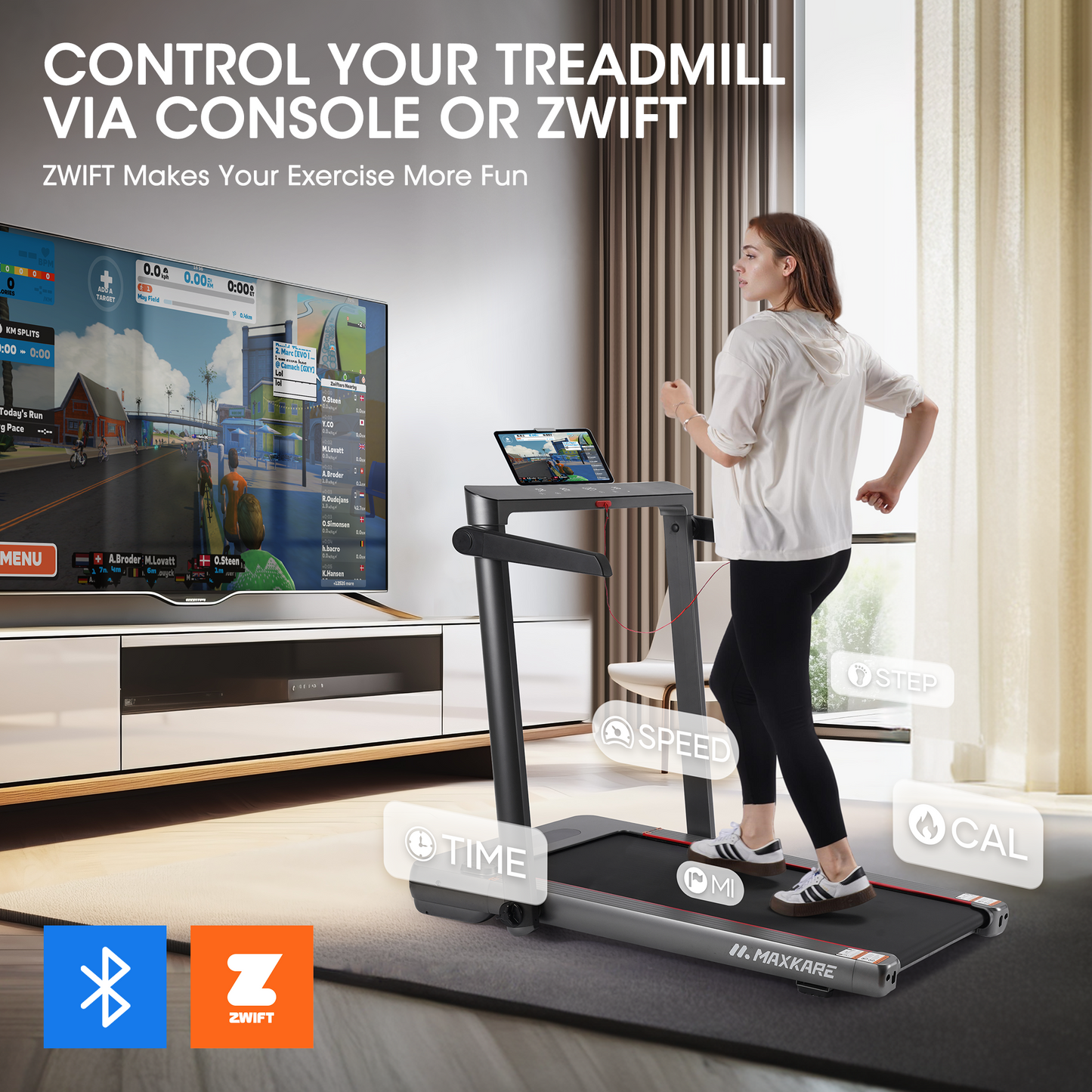 Maxkare 3.0HP & 9MPH Walking Pad Treadmill, 2 in 1 Foldable Treadmill with Touch Screen & Remote Control Bluetooth Connectivity, 286LBS