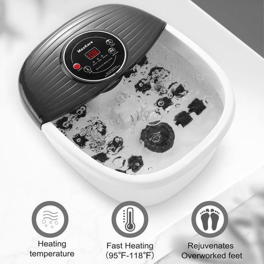 MaxKare Foot Spa Bath Massager with Heat, Bubbles, and Vibration, Digital Temperature Control, 16 Detachable Massage Rollers, Soothe and Comfort Feet, Black