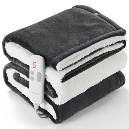 MaxKare 50" x 60" Electric Throw Blanket with 6 Heating Levels & 1-5H Auto-off, Machine Washable Flannel & Sherpa, Dark Gray & White