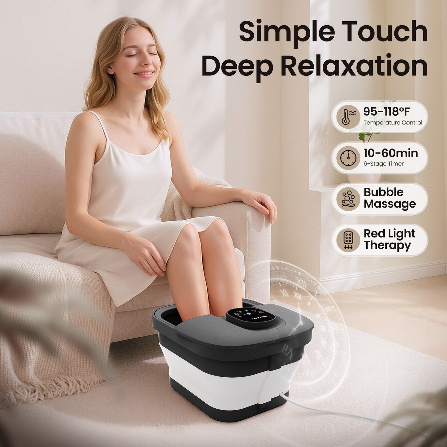 MaxKare Collapsible Foot Spa with Massager and Heat, Foot Spa Massager with Bubble Heat,Black