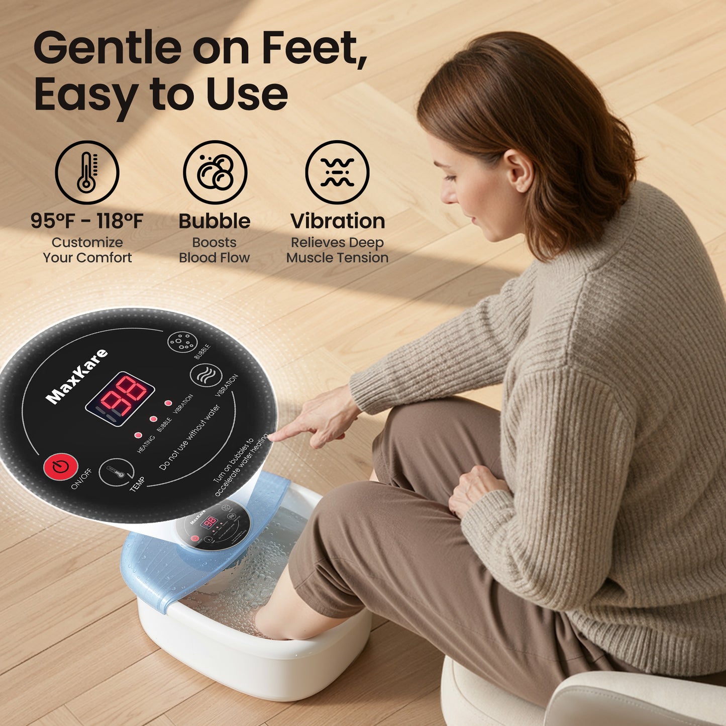 MaxKare Foot Spa Bath Massager with Heat, Bubbles, and Vibration for Soothe and Comfort Feet, Blue