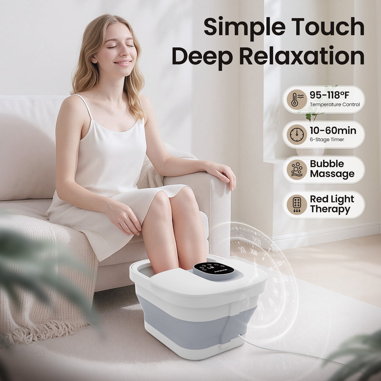 MaxKare Collapsible Foot Spa with Massager and Heat, Foot Spa Massager with Bubble Heat, Gray