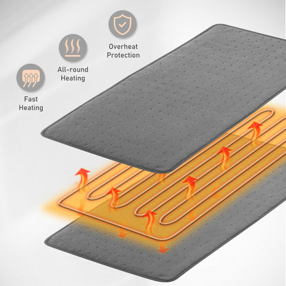 Large 12" x 24" Size Heating Pad with 3 Heat Settings and 2 Hour Auto shut off, Gray