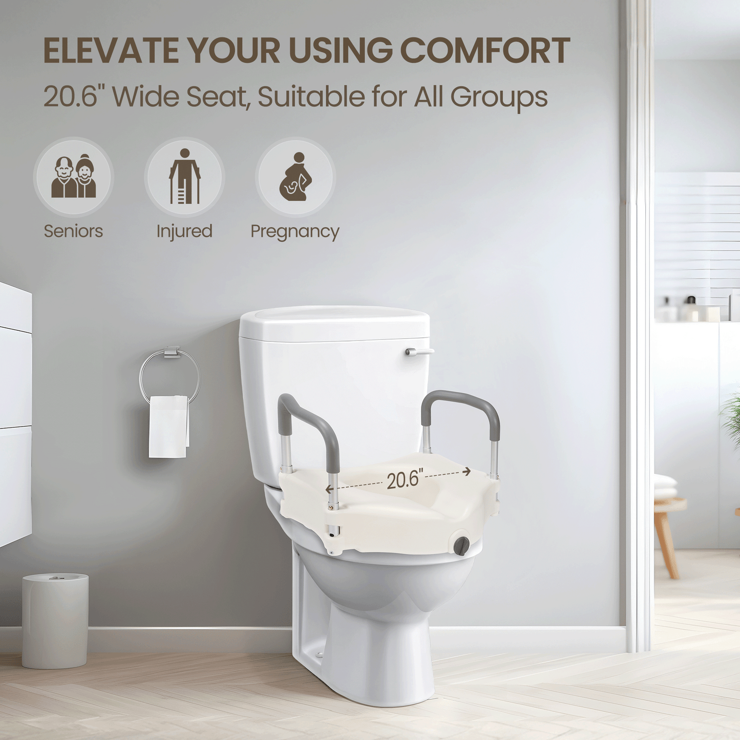 MaxKare Raised Toilet Seat with 2-Level Adjustable Height Handles