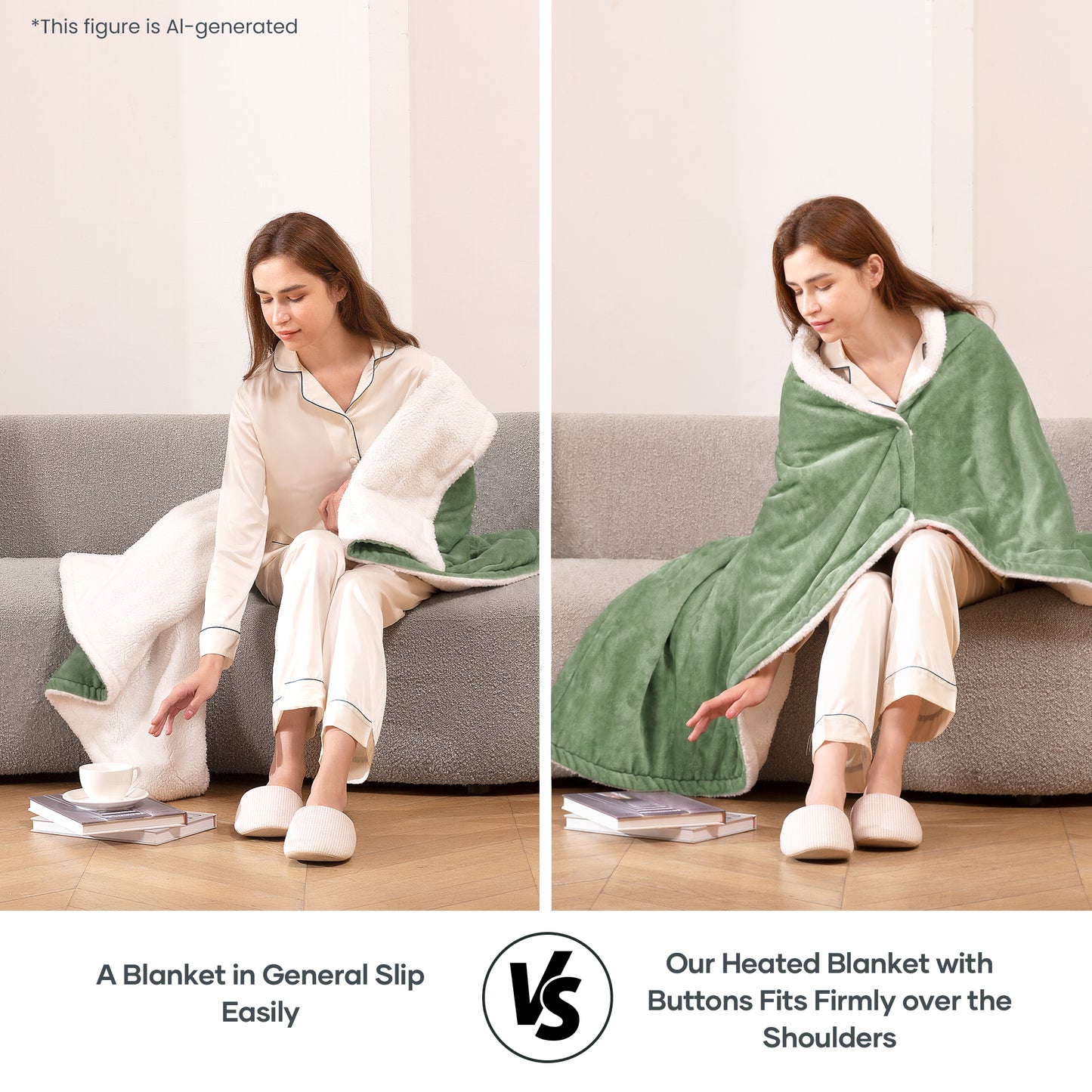 MaxKare 50" x 60" Electric Throw Blanket with 6 Heating Levels & 1-5H Auto-off, Machine Washable Flannel & Sherpa, Green & White