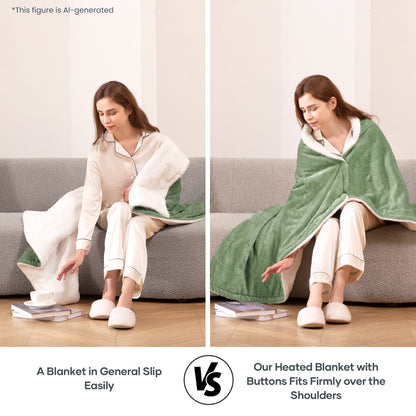 MaxKare 50" x 60" Electric Throw Blanket with 6 Heating Levels & 1-5H Auto-off, Machine Washable Flannel & Sherpa, Green & White