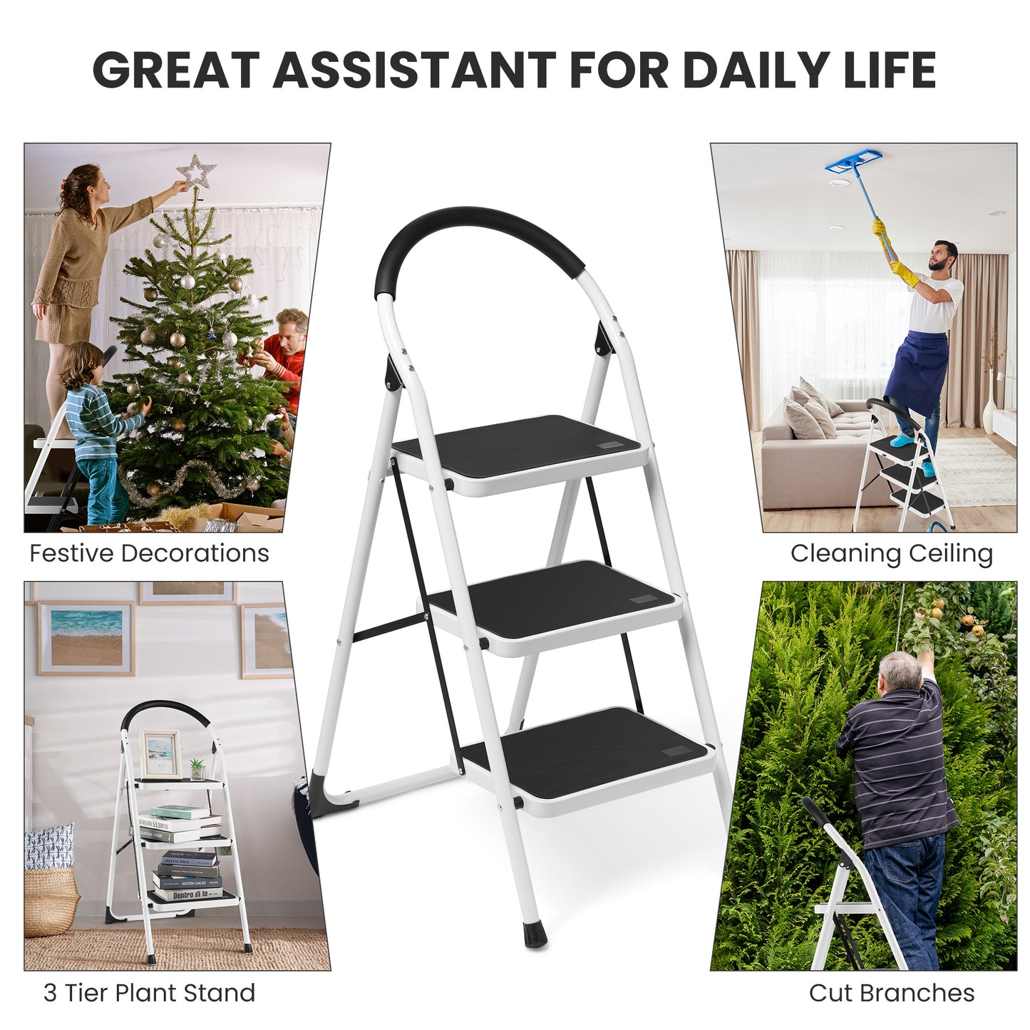 MaxKare 3 Step Stool, Folding Ladder, Lightweight