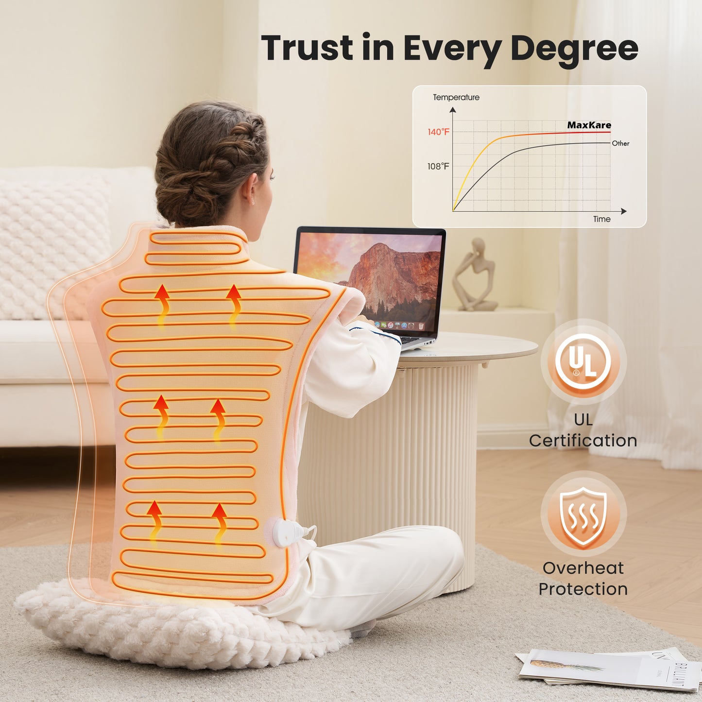 MaxKare Ultra Soft Heating Pad with 4 Heat Settings & Auto Shut-off for Full Body Stress Relief, 24"x33" - Pink