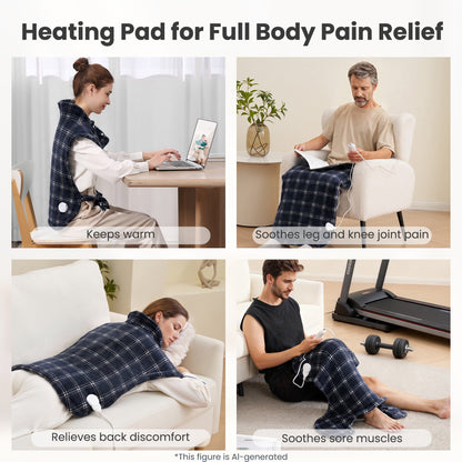 MaxKare Ultra Soft Heating Pad with 4 Heat Settings & Auto Shut-off, for Full Body Stress Relief, 24"x33", Gift - Navy Blue Plaid