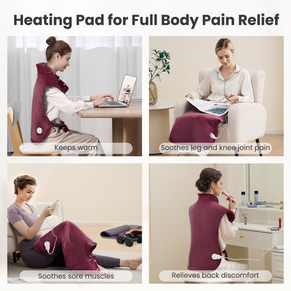 MaxKare Ultra Soft Heating Pad with 4 Heat Settings & Auto Shut-off, for Full Body Stress Relief, 24"x33", Gift - Red