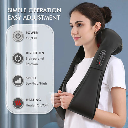 MAXKARE Neck and Shoulder Massager, 3D Deep Tissue Kneading Shiatsu Massager with Heat, Black