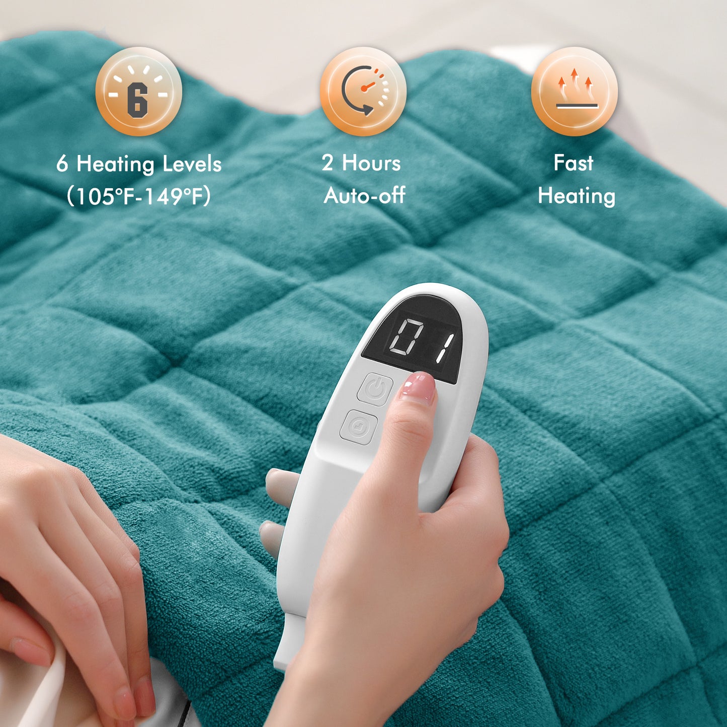 MaxKare Full Weighted Heating Pad for Back Pain & Cramps Relief, 18" X 33" Fast Heating Pad for Neck Shoulder Relief-Light Blue