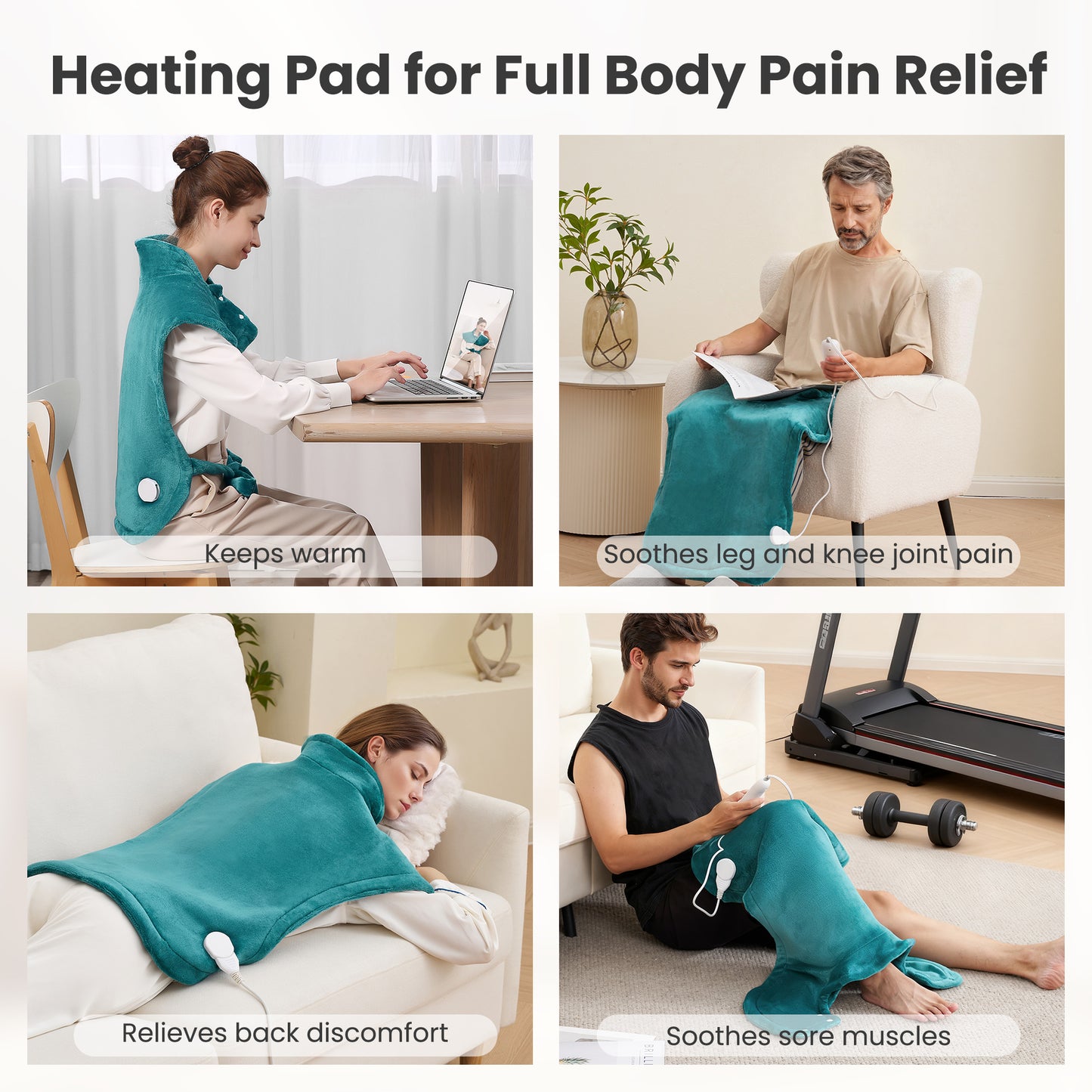 MaxKare Large Heating Pad with 4 Heat Settings & Auto Shut-off, for Full Body Stress Relief, 24"x33"- Green