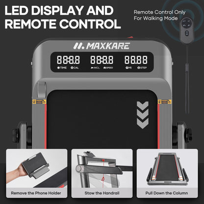 MaxKare 3.0HP Auto Incline Treadmil, 2-in-1 Walking Pad Treadmil with 26" LED Touch Screen and Remote, Foldable Treadmill for Home, 286lbs