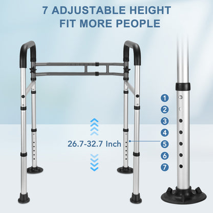MaxKare Toilet Safety Rail for Elderly and Handicap, Adjustable Height & Width, Stand Alone Lightweight Aluminum Toilet Safety Frame, Supports up to 300Lbs
