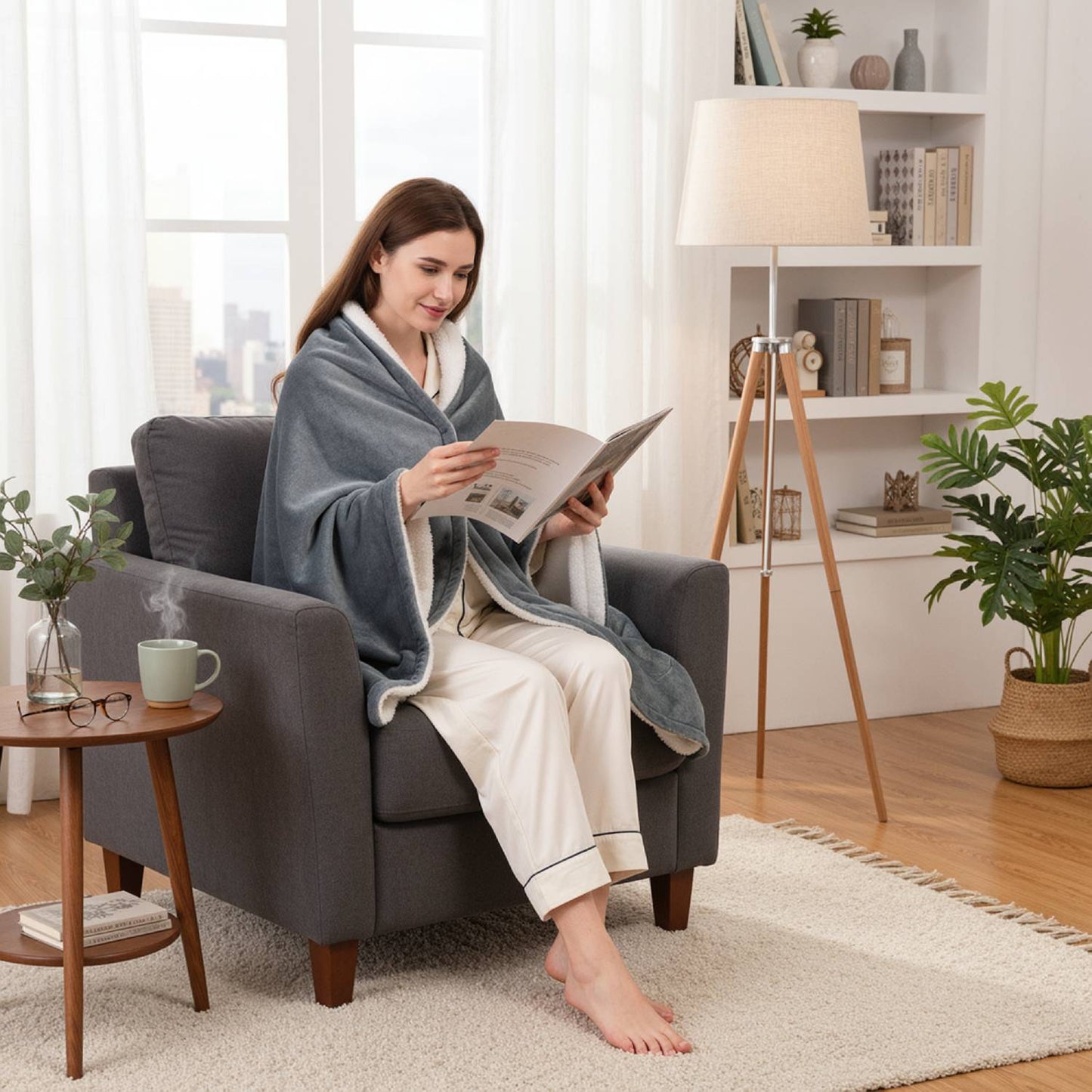 MaxKare Heated Blanket, Electric Blanket Throw with Anti-Slip Button, 6 Heat Settings & 5H Timer, ETL/FCC Certified, Gray