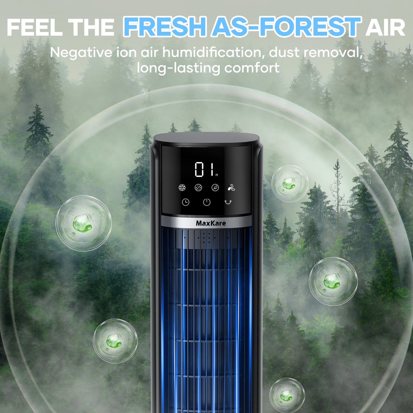 MaxKare 40" Air Cooler, 3 Modes 12H Timers Oscillating Tower Fan Black