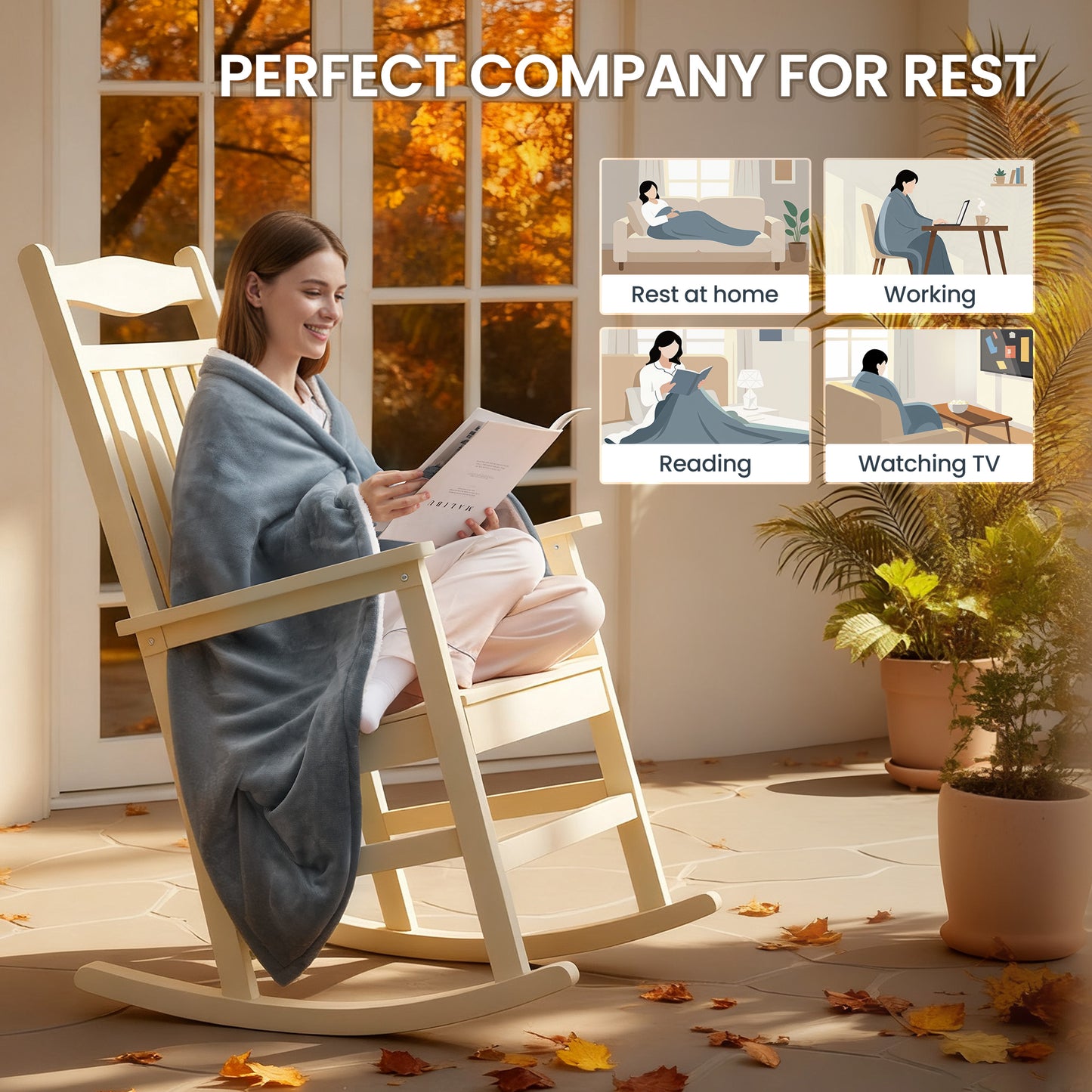 MaxKare 50" x 60" Electric Throw Blanket with 6 Heating Levels & 1-5H Auto-off, Machine Washable Flannel & Sherpa, Gray & White