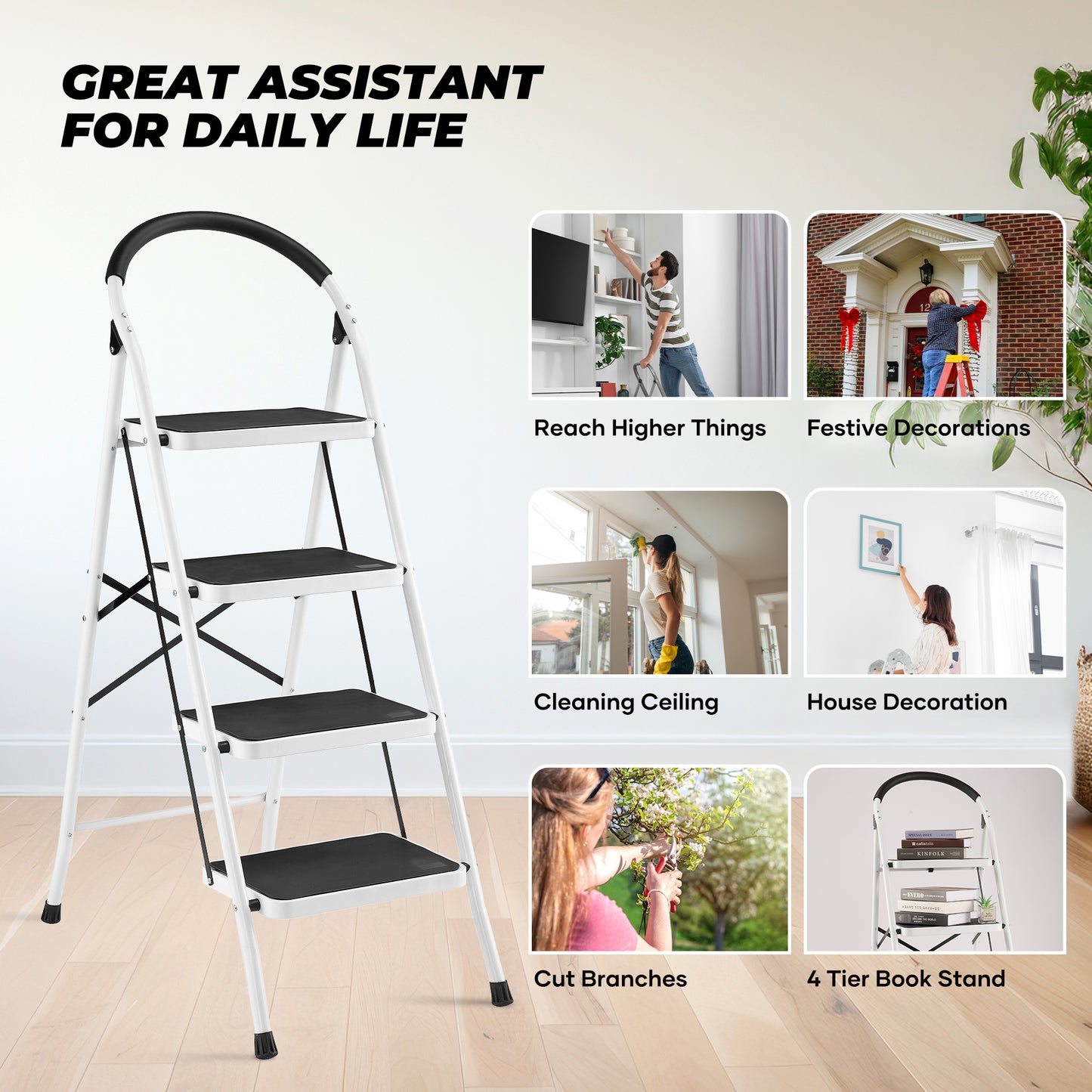 MaxKare 4 Step Stool, Folding Ladder, Lightweight