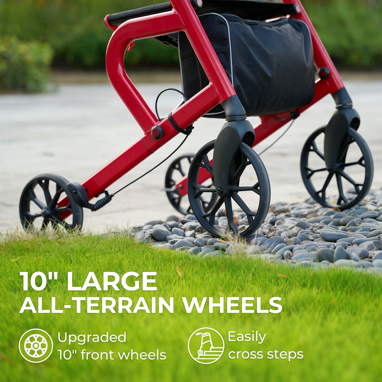 MaxKare Rollator Walker with Seat, Foldable 4 Wheel Rolling Medical Walker, Red