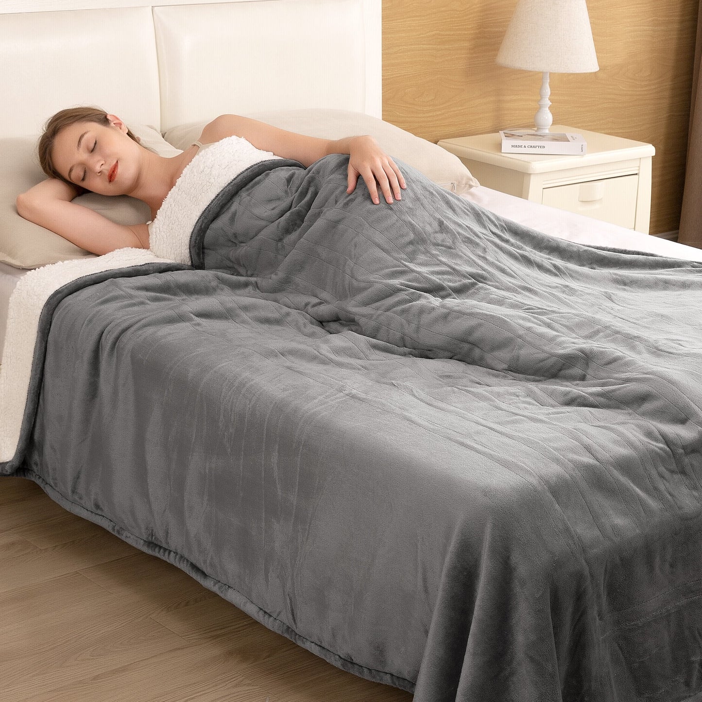72"x84" Flannel & Shu Velveteen Reversible Electric Blanket, Grey&White