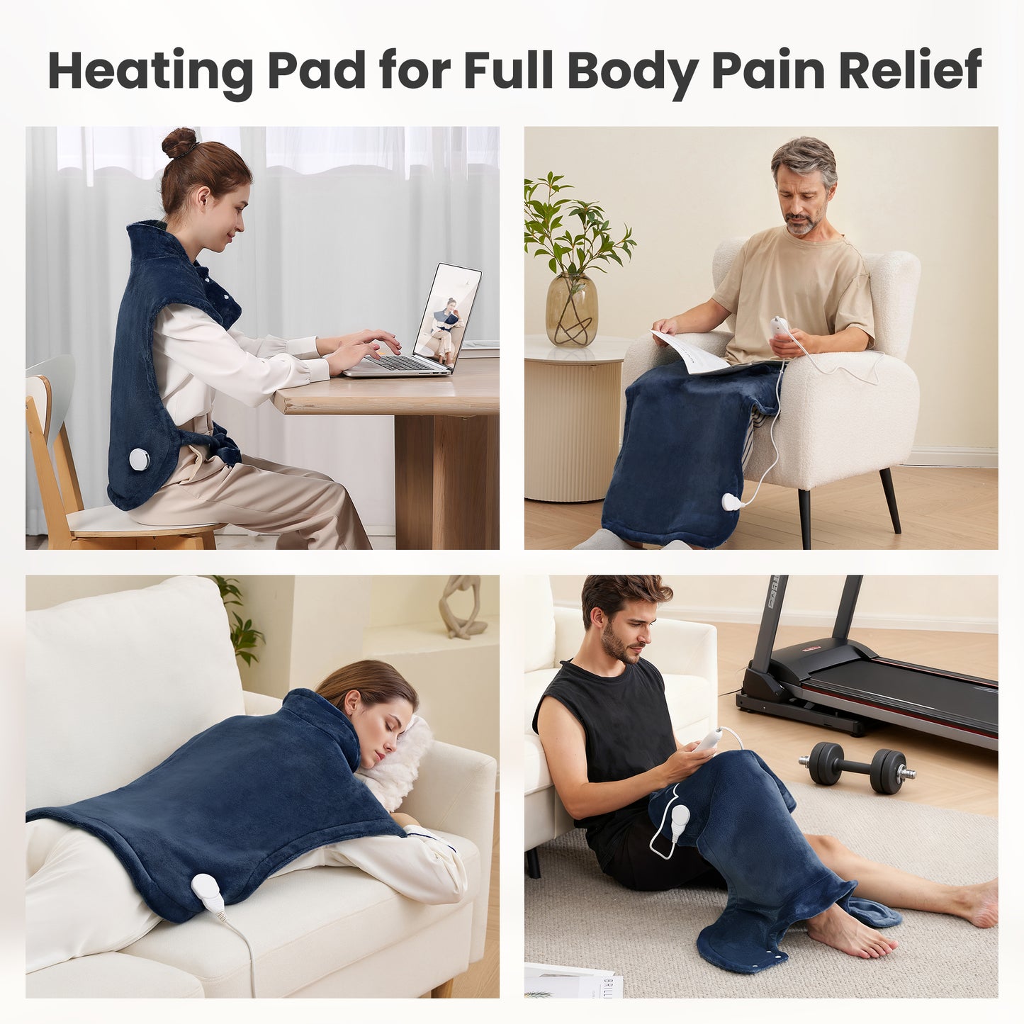 MaxKare Ultra Soft Heating Pad with 4 Heat Settings & Auto Shut-off, for Full Body Stress Relief, 24"x33"- Navy Blue
