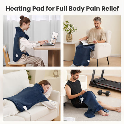 MaxKare Ultra Soft Heating Pad with 4 Heat Settings & Auto Shut-off, for Full Body Stress Relief, 24"x33"- Navy Blue