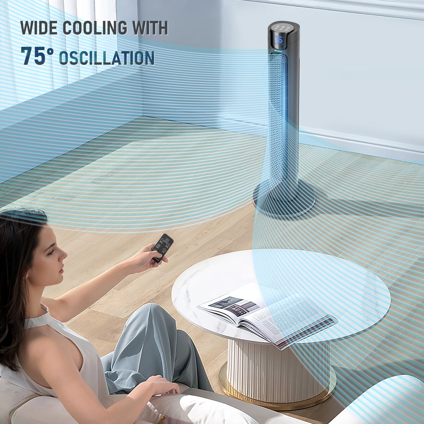 MaxKare 36" Tower Fan with 4 Modes 3 Speeds 24H Timers, 75° Oscillating, LED Display & Remote Controller, 50dB Quiet Fan, Black