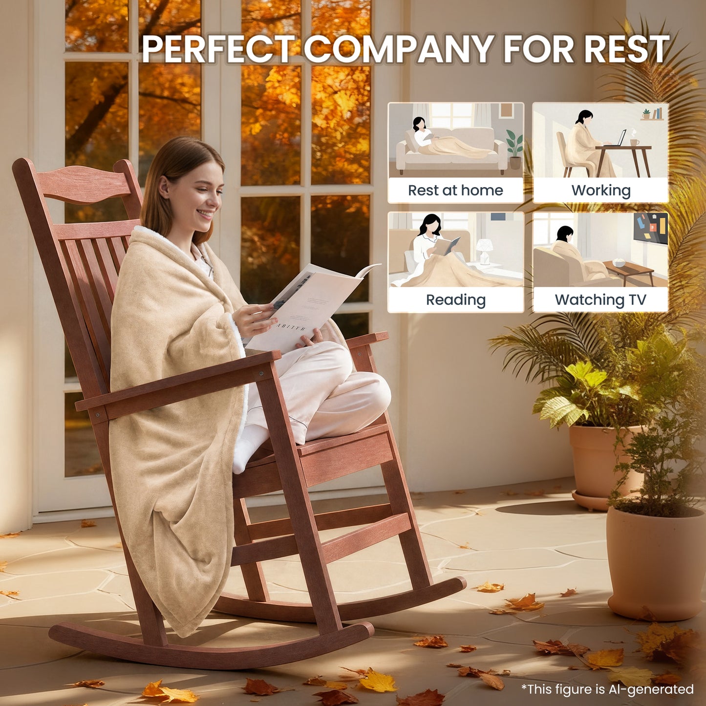 MaxKare 50" x 60" Electric Throw Blanket with 6 Heating Levels & 1-5H Auto-off, Machine Washable Flannel & Sherpa, Beige & White