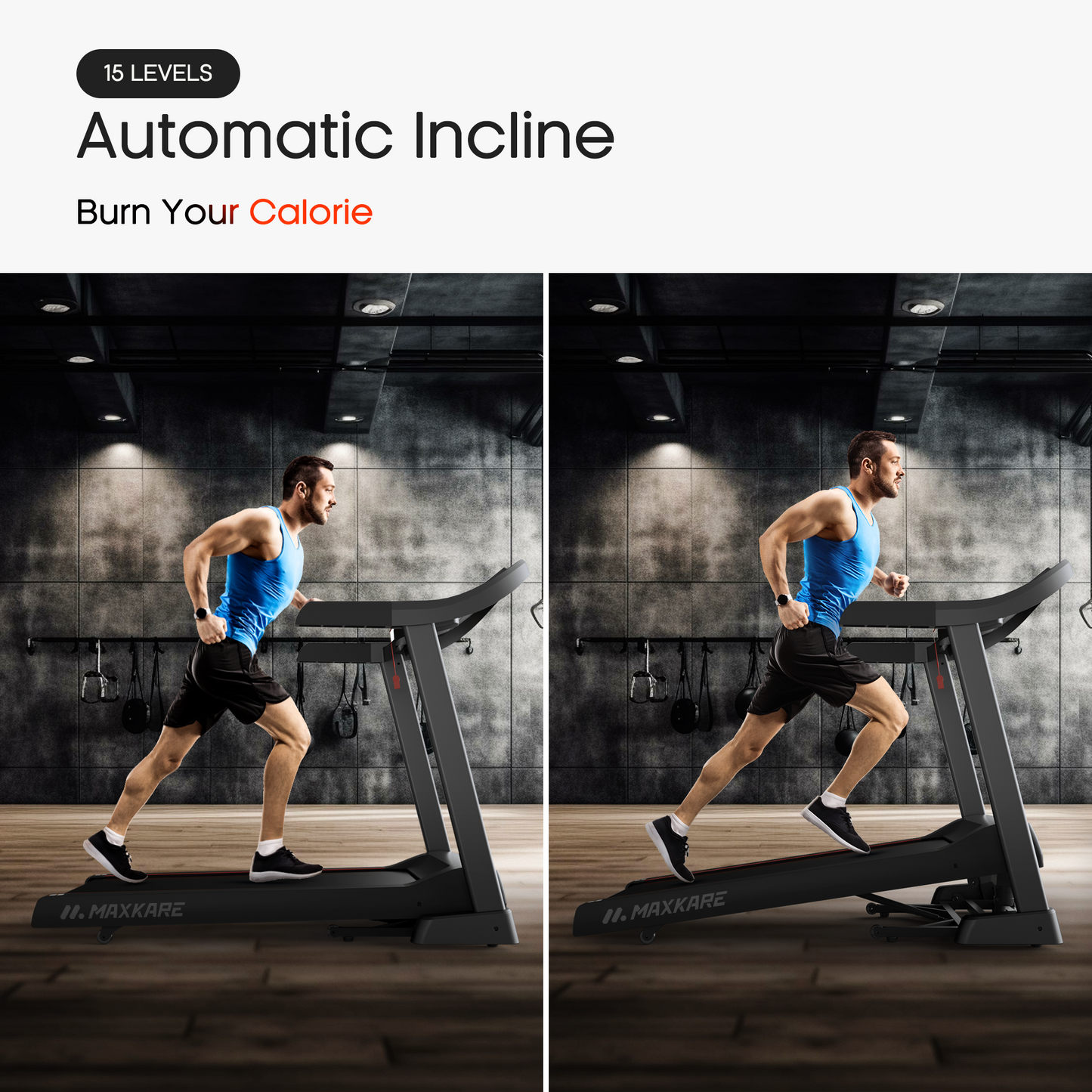 MaxKare 20" Folding Treadmill 300lbs with 15 Level Auto Incline, 3.5HP, 12MPH, Portable Treadmills for Home with Bluetooth/Zwift App Compatible