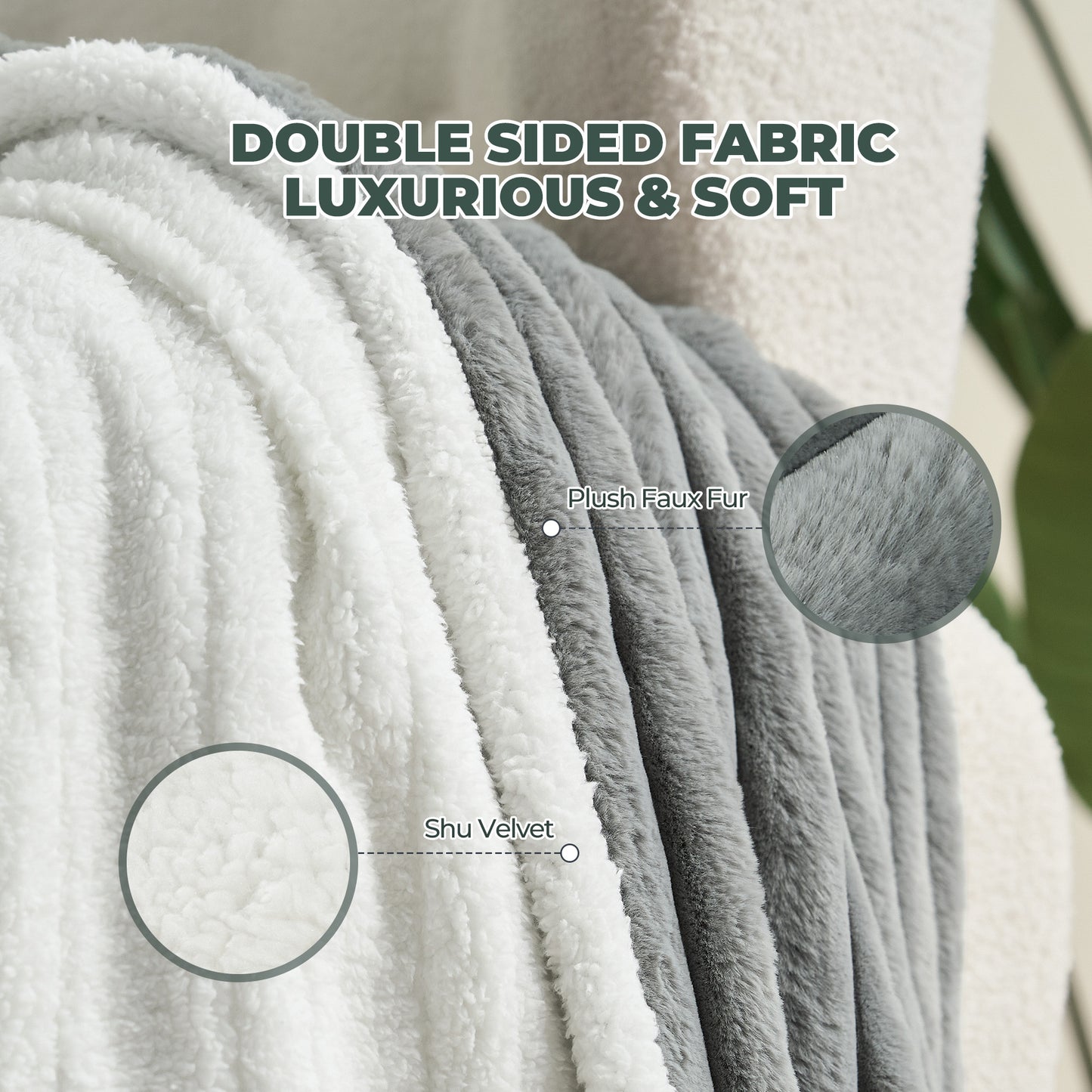 Maxkare 50" x 60" Electric Throw Blanket, Soft Faux Fur & Shu Velvet Heated Blanket, 6 Heating Levels, 4 Hours Timer, Large LED Display, Gray & White