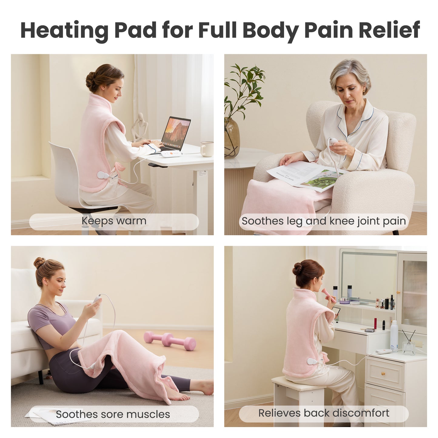 MaxKare Ultra Soft Heating Pad with 4 Heat Settings & Auto Shut-off for Full Body Stress Relief, 24"x33" - Pink