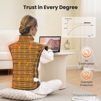 MaxKare Ultra Soft Heating Pad with 4 Heat Settings & Auto Shut-off, for Full Body Stress Relief, 24"x33", Gift - Brown Plaid