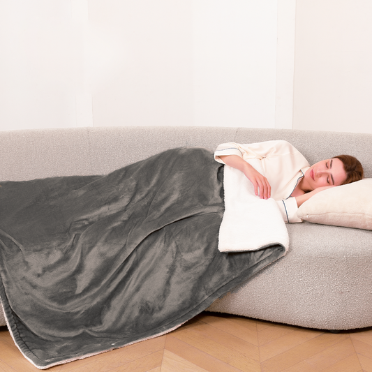 MaxKare 50" x 72" Heated Throw Blanket with Flannel & Shu Velvet, 6 Heating Levels & 4H Auto-off, Gray