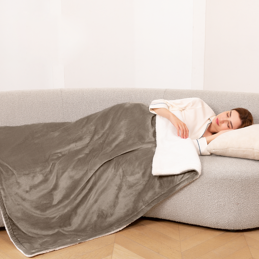 MaxKare 50" x 72" Heated Throw Blanket with Flannel & Shu Velvet, 6 Heating Levels & 4H Auto-off, Brown