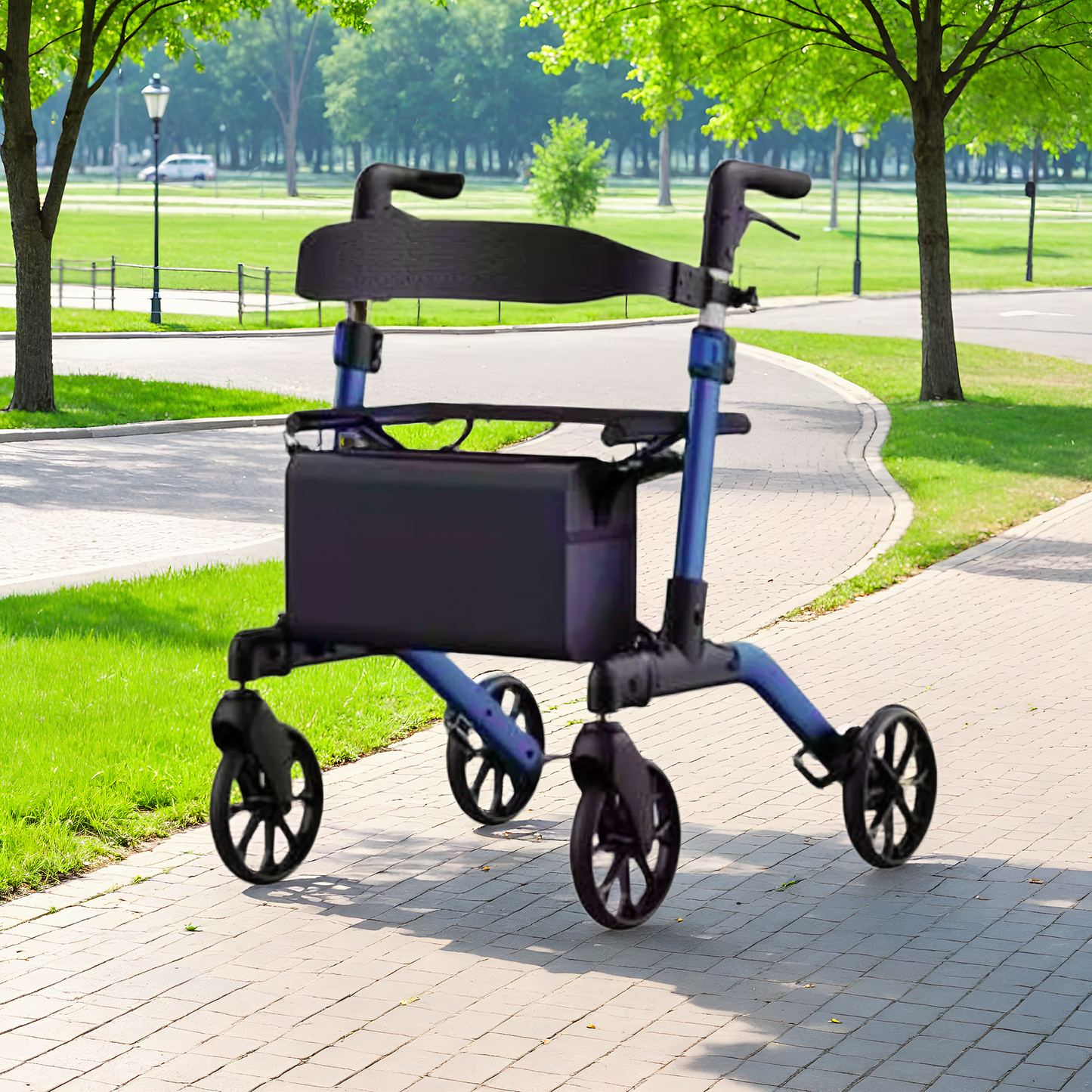 MaxKare Rollator Walker with Seat, Foldable 4 Wheel Rolling Medical Walker, Blue